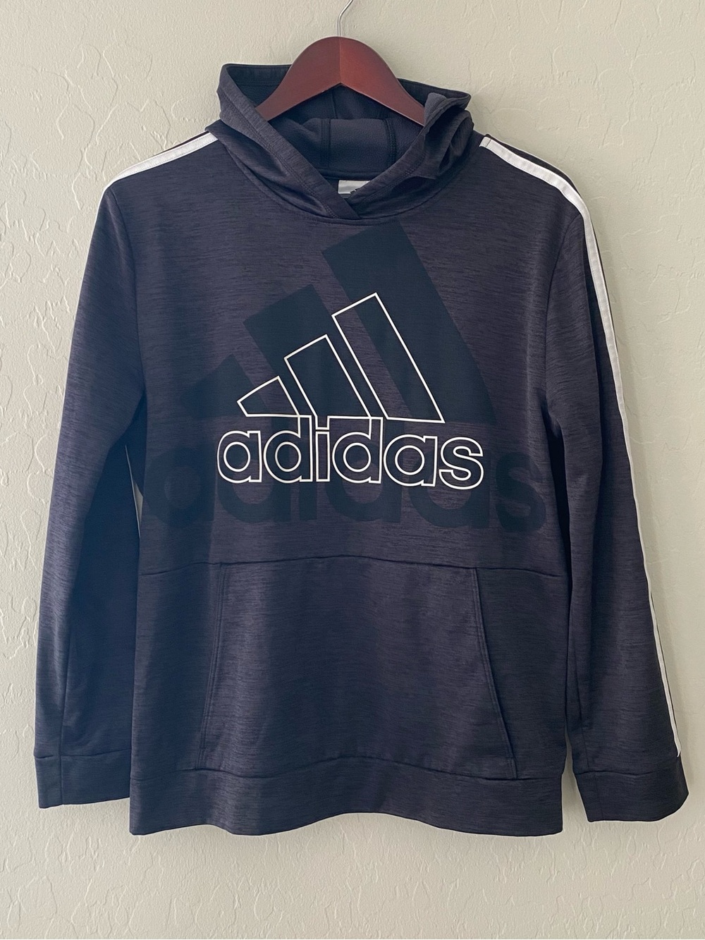 adidas Fleece Hoodie Sweatshirt Dark Grey Big Boys XL 18 20 Fits Womens S